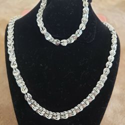 Sterling Silver Necklace 20in And Bracelet 8 N Half Inches Long...exquisite Lathe Engraved Pattern For Ladies 