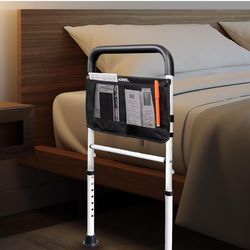 Bed Rails for Elderly Adults Safety with Adjustable Heights Storage Pocket Assist Support Side Railings for Seniors Citizens Slides Under Mattressbed 