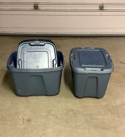 Three (3) 18 Gallon Storage Bins Totes Perfect For Garage