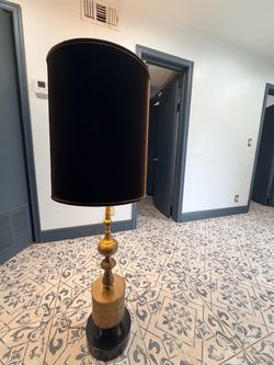 Vintage Brass Floor Lamp with Black Shade