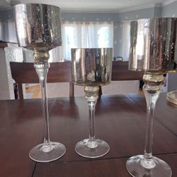 Glass Three Size Pillar Candle Holder 