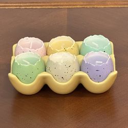 Colored Easter Egg Candles With Porcelain Egg Crate 