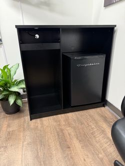 Mini fridge cabinet with outlet