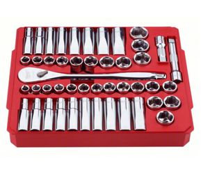 47pcs 1/2" metric & sae ratchet and sockets with fourt flats side