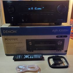 Denon Bluetooth WI-FI Heos AVR X3500H 7.2 Channel Full 4K  Ultra HD AV Receiver With Remote  AM FM Antennas