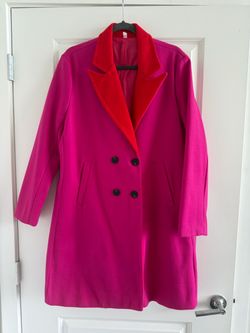 Hot Pink Double-Breasted Coat with Red Collar