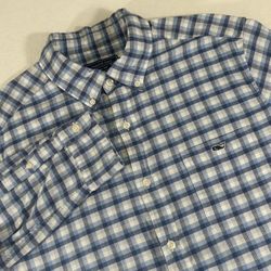 Vineyard Vines Men’s Large Blue Plaid Linen Classic Fit Performance Whale Shirt