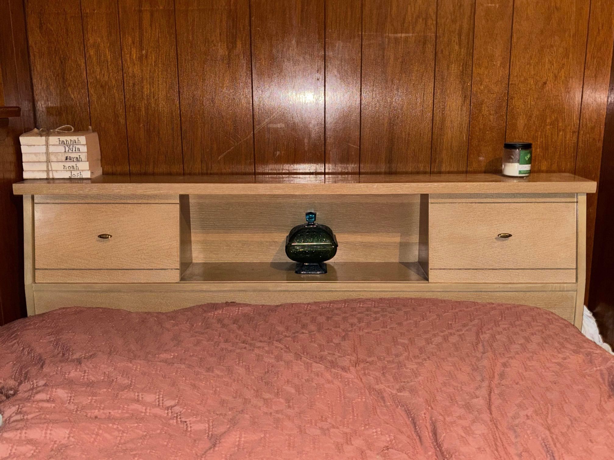 Vintage mid mod solid light wood bedroom set (full bed and dresser w/mirror)