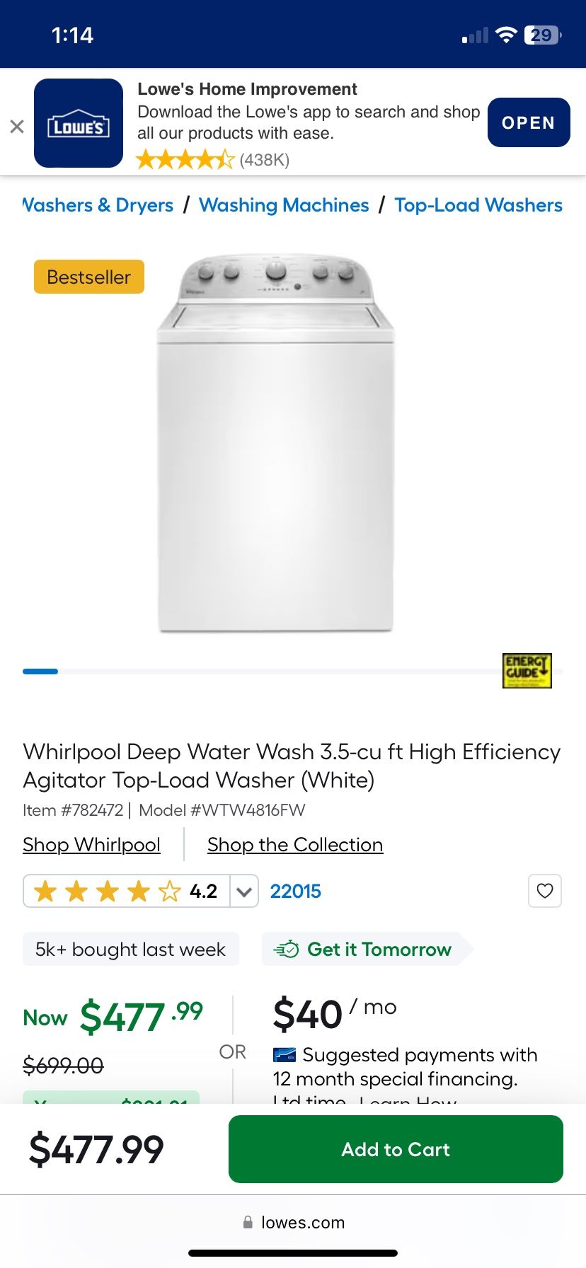 Whirlpool Washer 6 Months Old