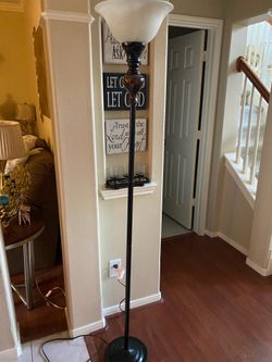 Traditional Torchiere Floor Lamp - Bronze with Frosted Glass Shade