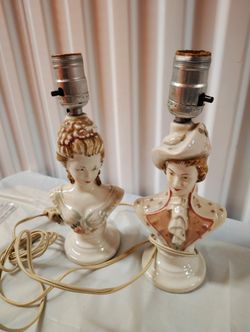 Vintage Porcelain Bust Lamp His And Hers Victorian Lady & Gentlemen 
