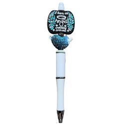 Angel Watching Over Me Beaded Ballpoint Twist Pen White