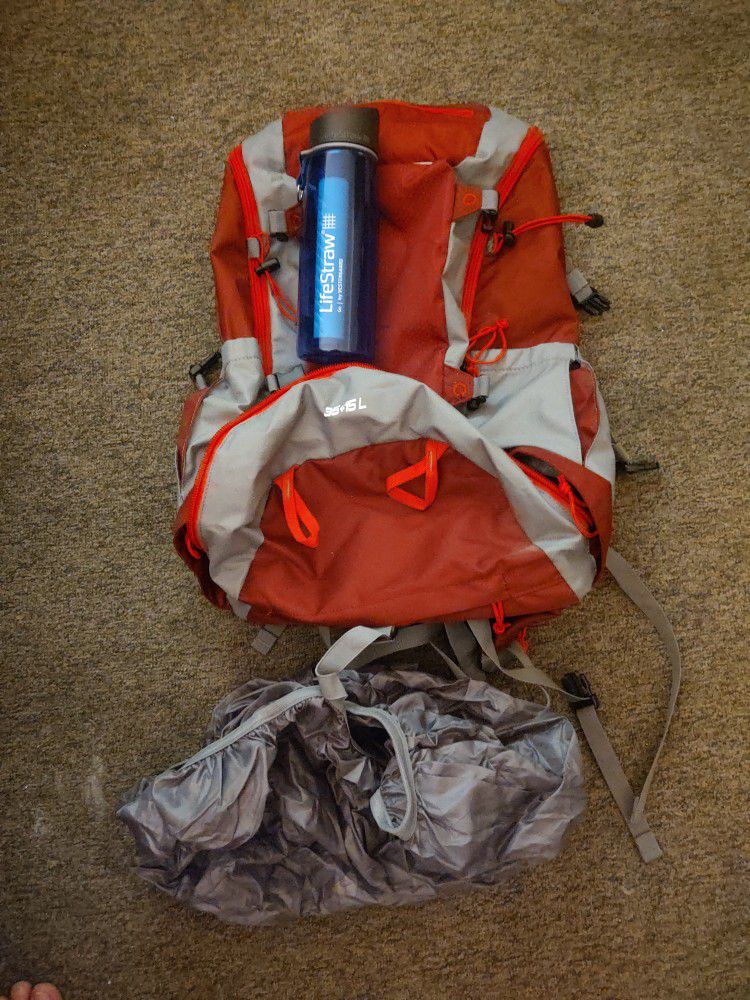 Hiking Bag And Life Straw Water Bottle