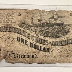 1862 Confederate States of America $1 Bill.