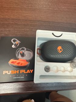 Skullcandy Push Play Active Wireless Earbuds - True Black/Orange In-Ear Hanger, Bluetooth, Noise Isolating 58 Hours Battery, Sweat and Wate