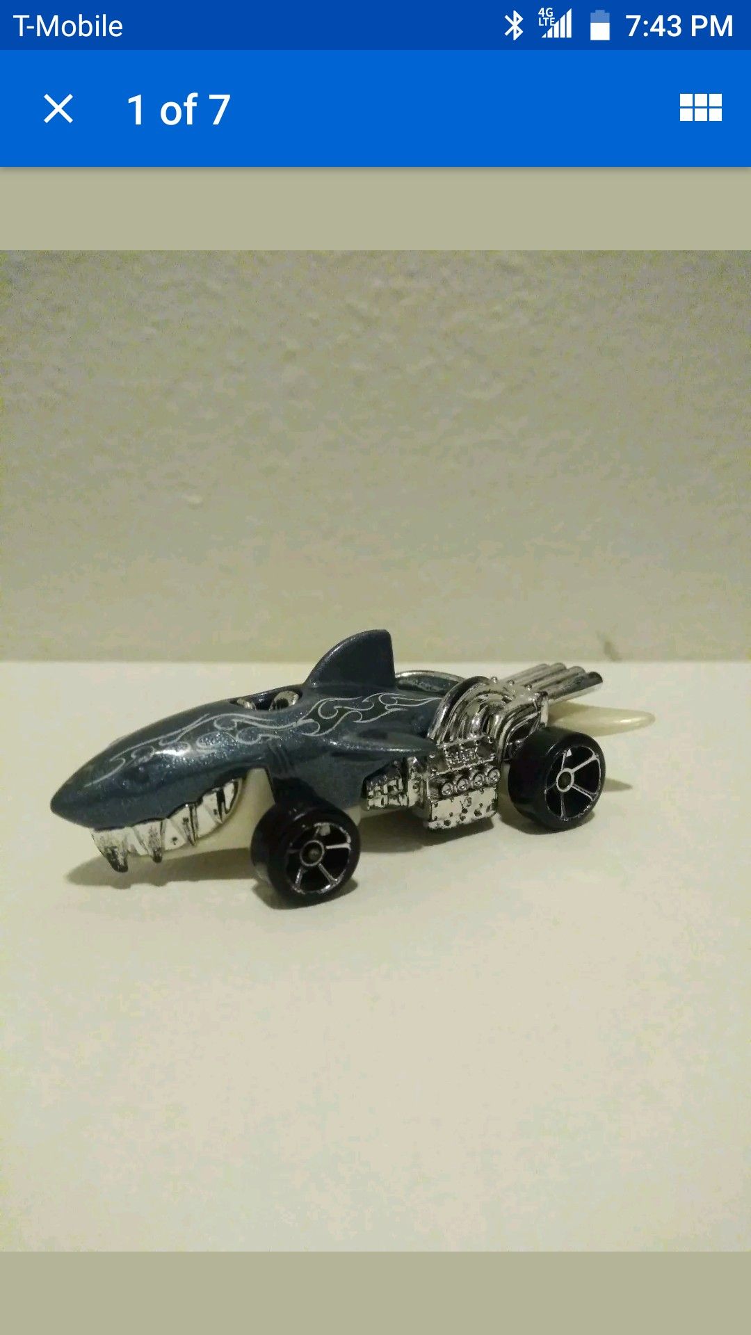 Vintage Hot Wheels 1986 Shark Car Rare Gun Metal Blue Color
