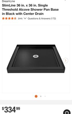 SlimLine 36 in. × 36 in. Single Threshold Alcove Shower Pan Base in Black with Center Drain