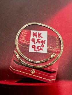 For Wedding 14K Solid Gold Ankle Bracelet 4.5Gr 9.5 Inches Long