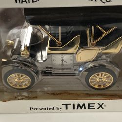 1980s WATERBURY CLOCK Company Antique Model T Chrome and Leather Miniature Clock Presented by Timex – Collectible 