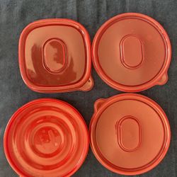4 Plastic Lids For Storage Containers - Red - Square/Rectangular/ Round - Rubbermaid Take Alongs 