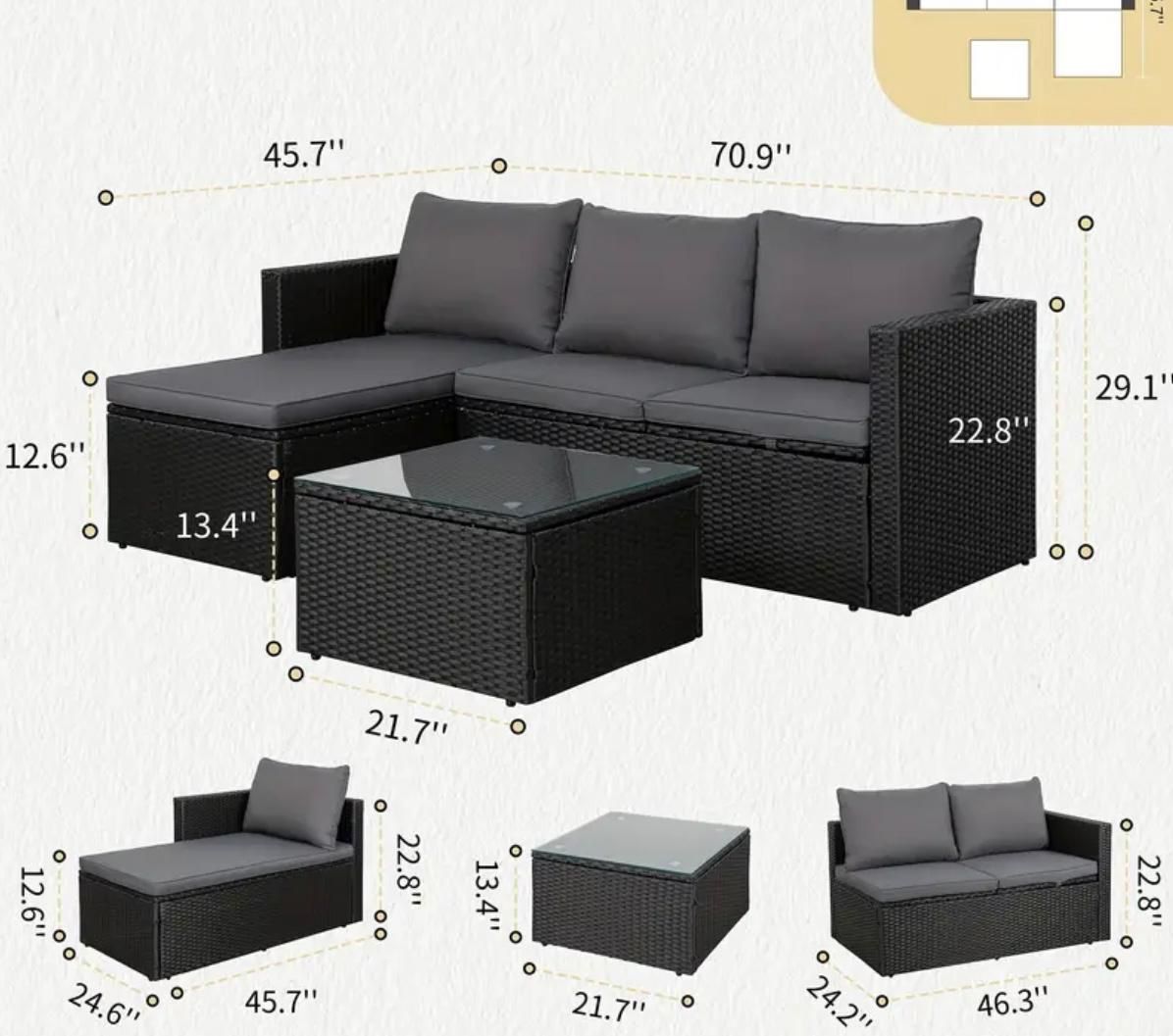 Brand New Gray Black Patio Sectional Sofa Couch Outdoor Furniture 