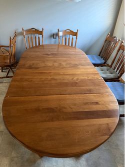 Solid Cherry Dining Table Set with 4 Leaves, 6 Chairs & Custom Table Pads