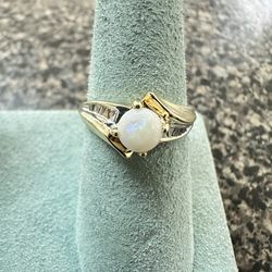 14k Gold, Opal & Diamond Bypass Ring