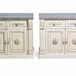 Pair Of French Provincial Marble Veneer Carved Wood Dressers