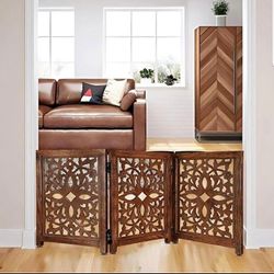  Lightnpro Wooden Pet Gate Foldable Carved 24x18 Inch Natural Burnt