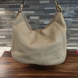 Michael Kors Pebbled Leather Hobo Shoulder Bag Tote Purse Taupe Beige 