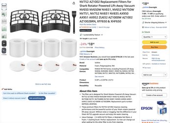 Shark NV752 Filters NEW