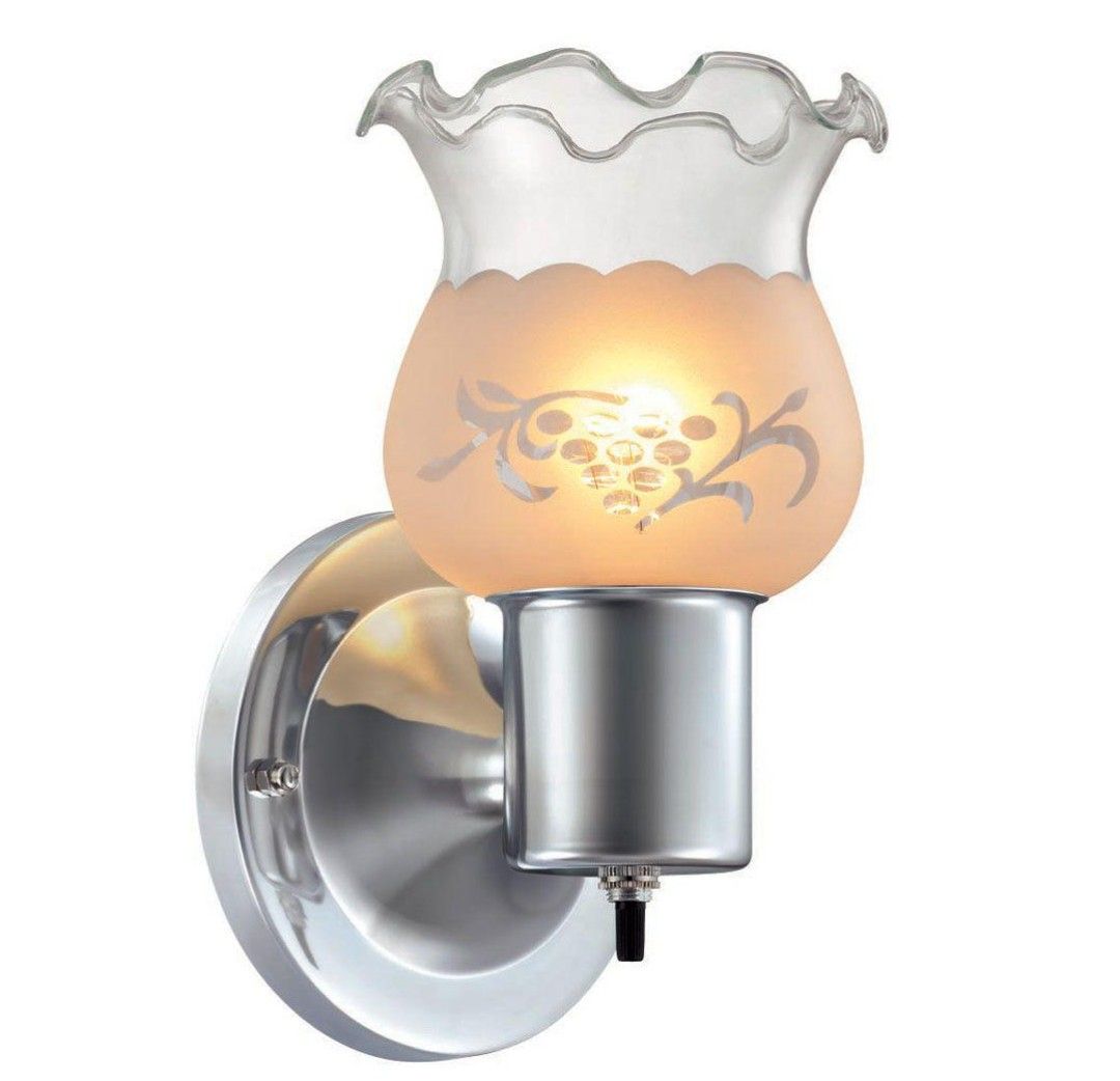 Hampton Bay 1-Light Chrome Sconce with Frosted Etched Glass Shade