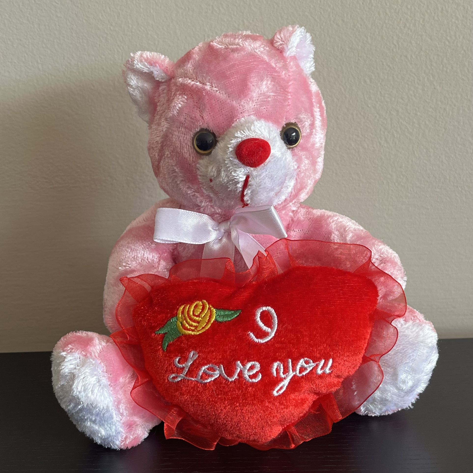 Best Toy Pink Teddy Bear Plush Stuffed Animal Love Heart Bow Valentines 7 Inch