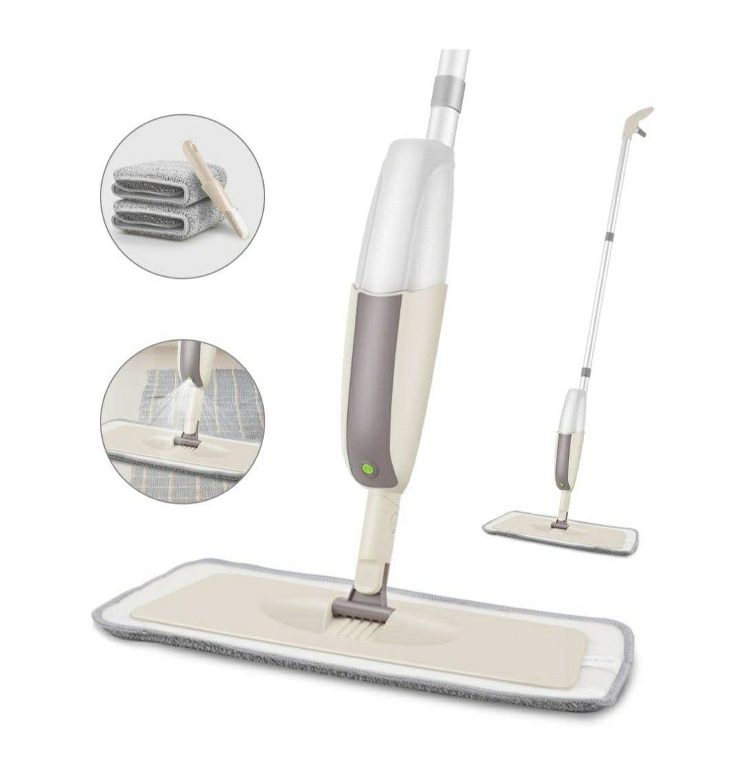 Floor Mop with a Refillable Spray Bottle and 2 Washable Pads, Flat Mop for Home Kitchen Hardwood Laminate Wood Ceramic Tiles Floor Cleaning