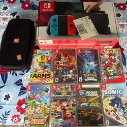 Nintendo Switch 1 With 9 Games Carrying Case And Original Box!