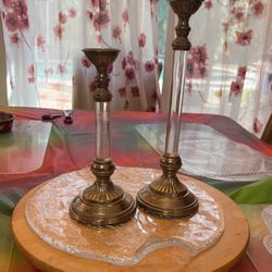 Beautiful Silver Plated And Lucite Candle Sticks