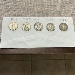 Lot Of (5) Walking Liberty Half Dollars 1917 S, 1920 S/D,1923 S  1928 S