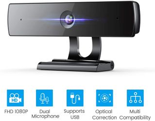 Webcam with Microphone for PC, Full HD 1080P WebCam, Facial-Enhancement, Light Correction, Noise Canceling, Wide-Compatible, USB for Laptop Desktop