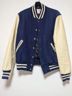 J Press x Golden Bear Varsity Jacket Navy Blue Cream Beige Men's Medium Made In USA