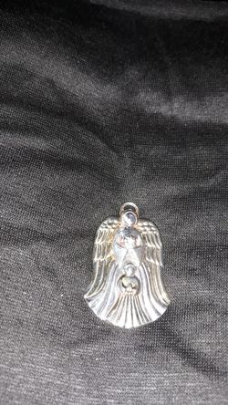 925 Sterling Silver Guardian Angel with Real Diamond Chip In The Middle Of Charm Necklace Charm