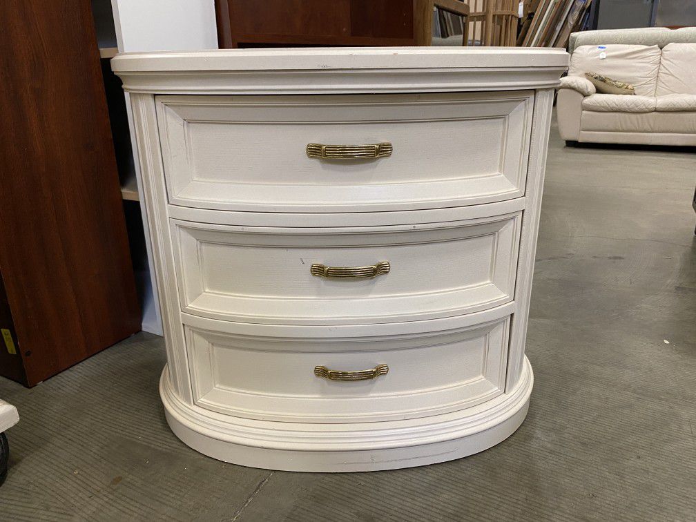White Oval Column 3 Drawer Nighstand