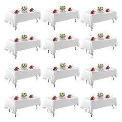 12 Pack White Rectangular Table Cloths 60 x 102 Inch