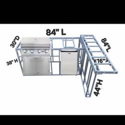 7ftx7ft Bbq Island Frame With Lion Grill And Lion Fridge And Double Door 