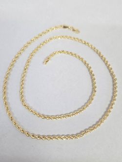 10kt Gold Hollow Rope Chain 20"