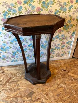 Vintage Wood Octagonal Pedestal Side Table