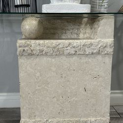 Vintage Tessellated Mactan Stone Console Table With Glass Top