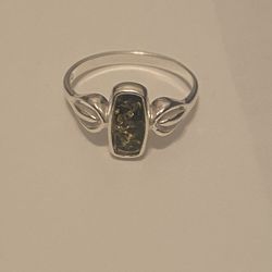 Sterling Silver Green Amber Ring