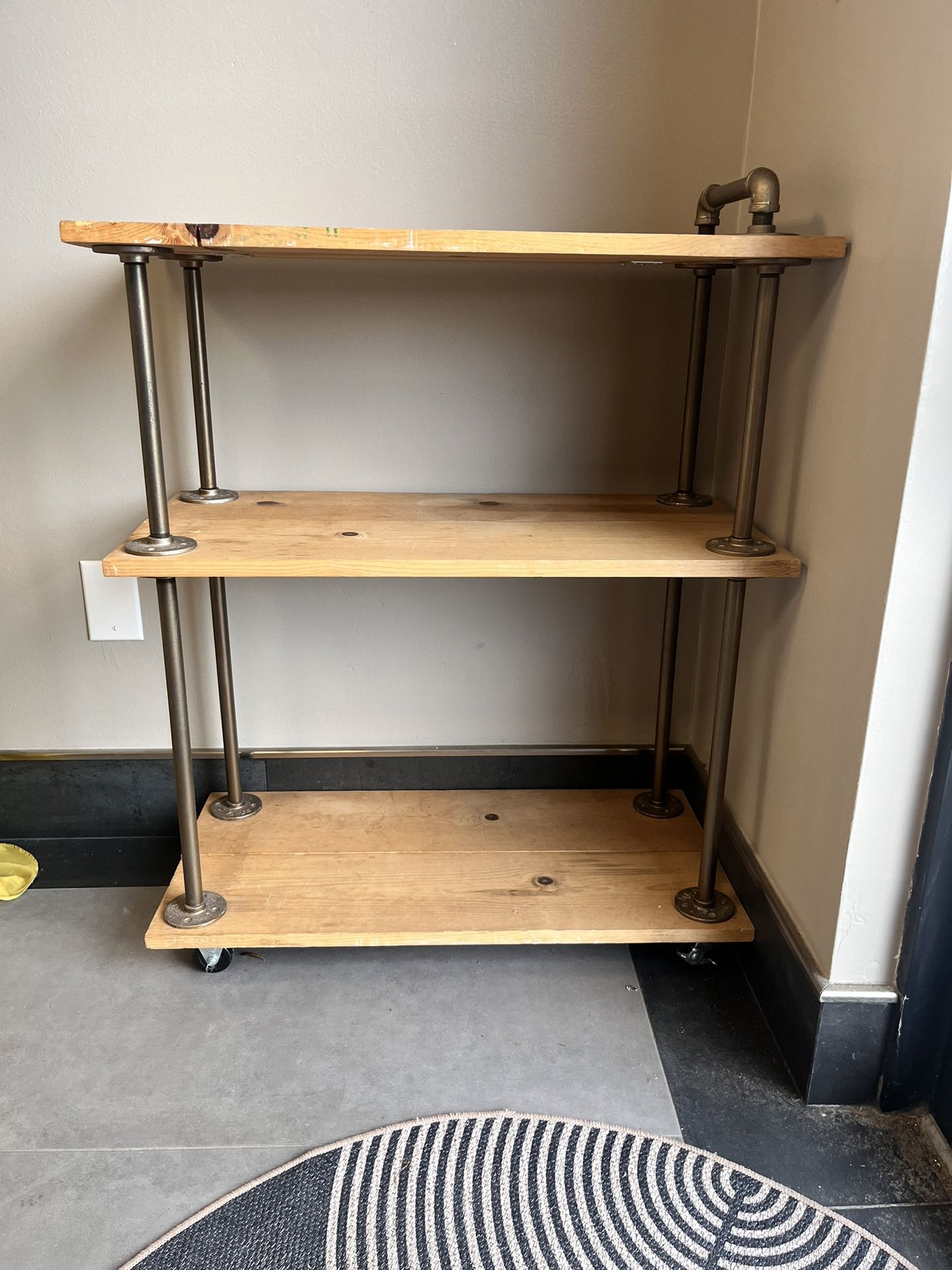 Industrial Wood and Metal Serving Cart With Wheels