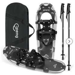 BRAND NEW Light Weight Aluminum Snow Shoes with Trekking Poles, Crampon Protector and Carrying Tote Bag