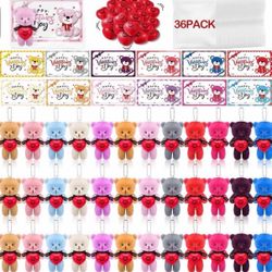 108 Pcs Valentine's Day Mini Plush Bear Gift Bulk Bear Toy With Heart Stress Balls And Greeting Cards For Valentines Day Gifts Stuffed School Classroo